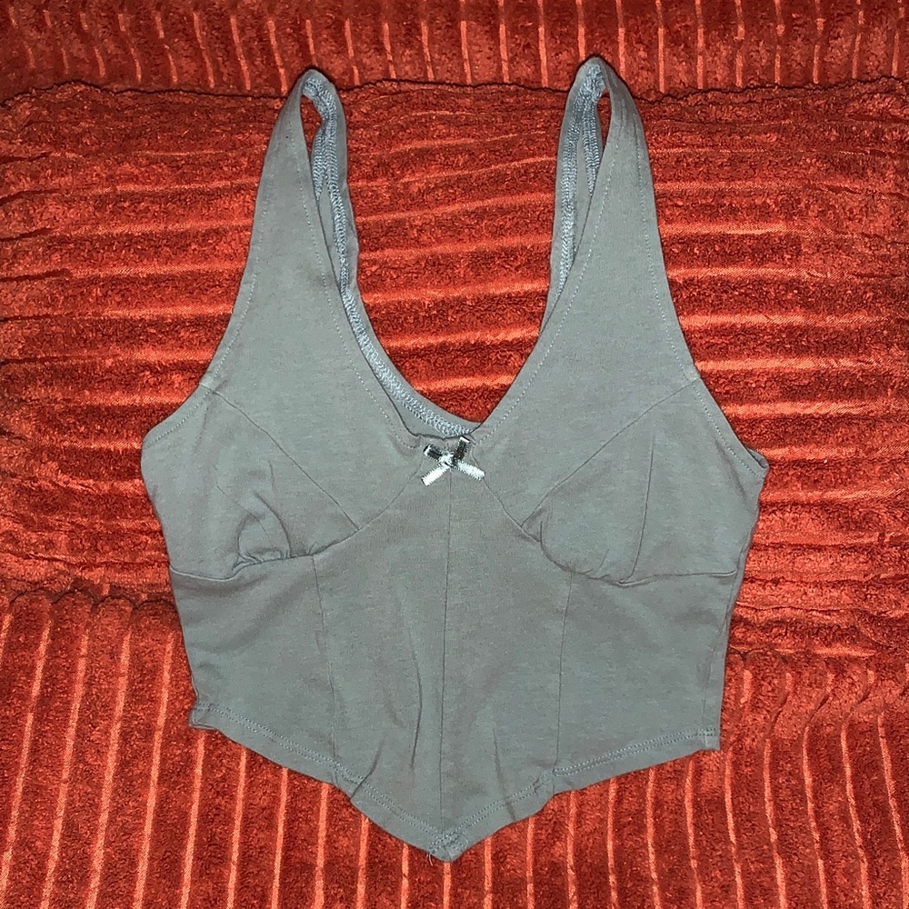 Women's Gray Cotton Bralette Tank Top with Bow